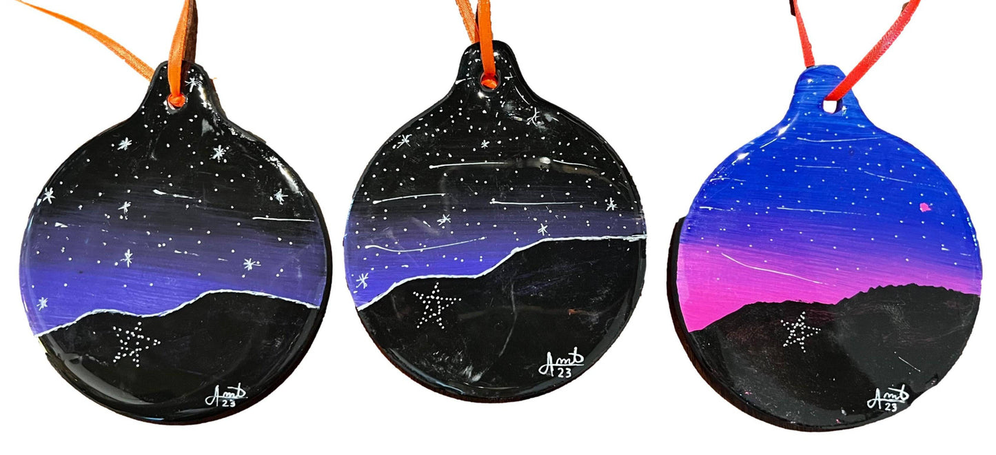 El Paso Night Sky Ornament – 4" Handpainted Ceramic with Star Design