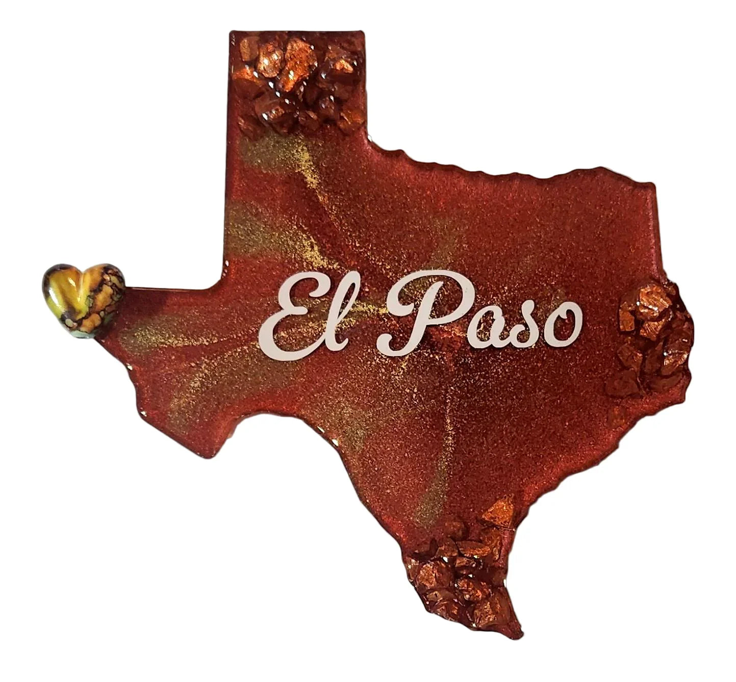Assorted El Paso resin magnets featuring southwestern designs, souvenirs and keepsakes by Brigitte Rosson.