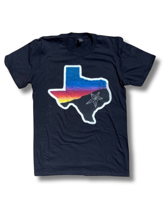 Large El Paso Sunset Texas T-shirt by Krystal Molina, featuring vibrant sunset design and casual fit, perfect for Texas souvenirs.