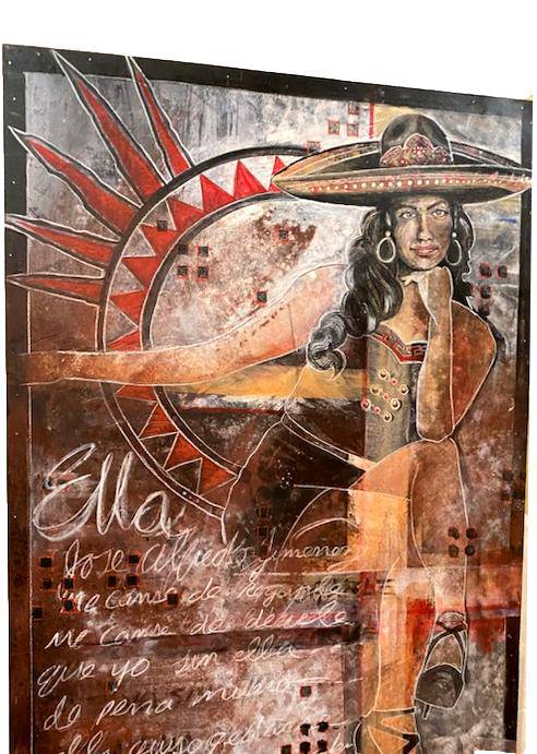 Ella Acrylic Painting on Wood with Metal Tin Frame - Cultural Art