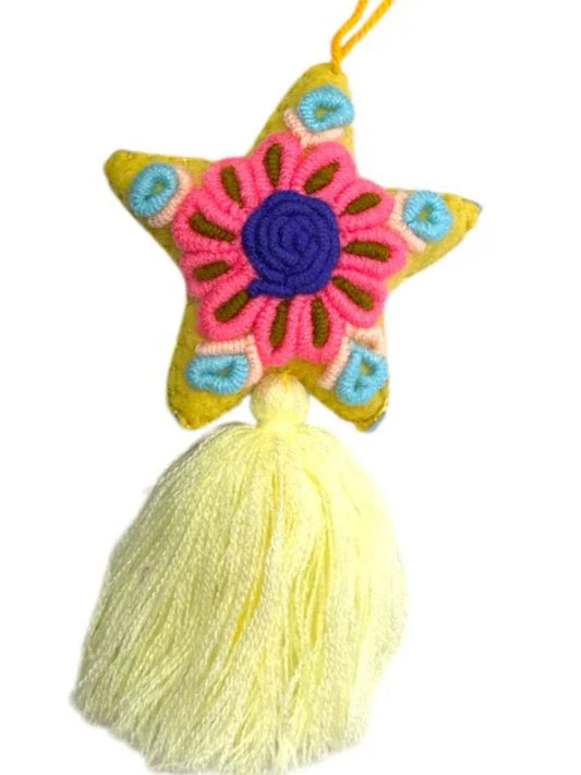 Embroidered El Paso Star on the Mountain Charm – Handmade Folk Art Accessory - Ysleta Mission Gift Shop
