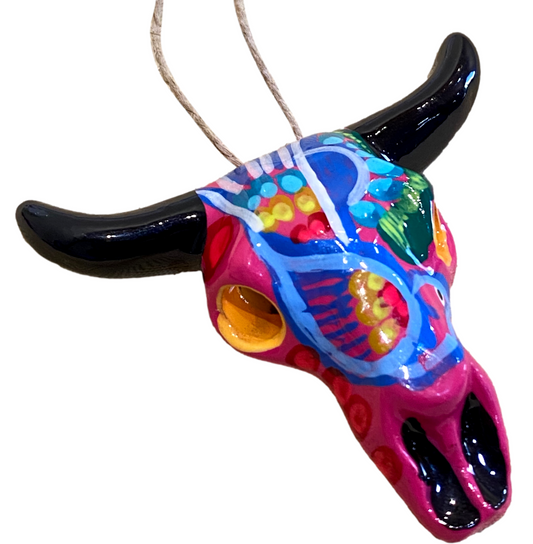 Ornament Talavera Cow Skull 2 Inches