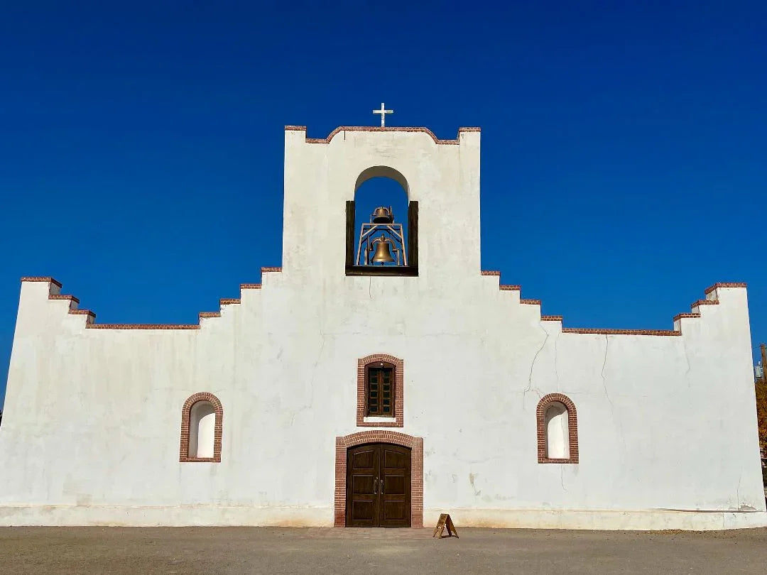 8x10 matted photo print of Socorro Mission by Susan W Perez, featuring El Paso artwork, with backing included for framing.