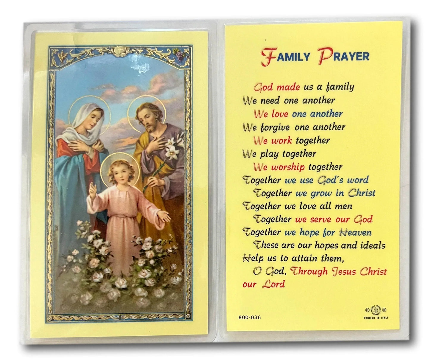 Family Prayer – Laminated Catholic Prayer Card | Faith and Unity Blessing for the Home - Ysleta Mission Gift Shop
