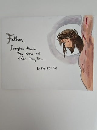 Father forgive them 8x10 oil on canvas panel - Ysleta Mission Gift Shop