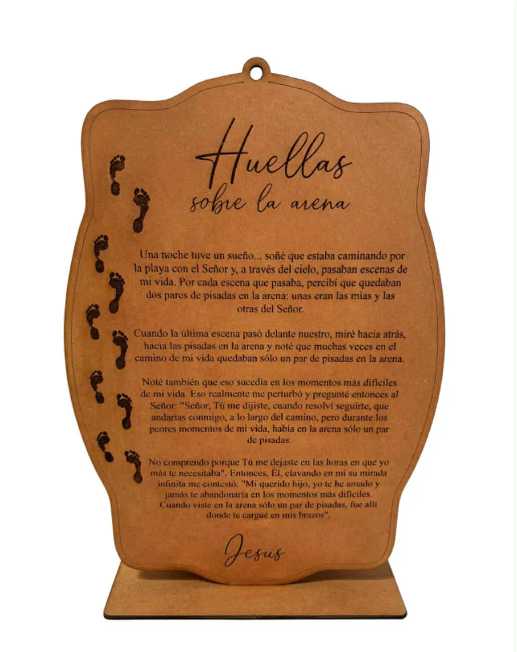 Inspirational "Footprints in the Sand" Christian wall art with stand, devotional plaque, 11.5 x 8.5 inches by Norma Cordova De Schaefer
