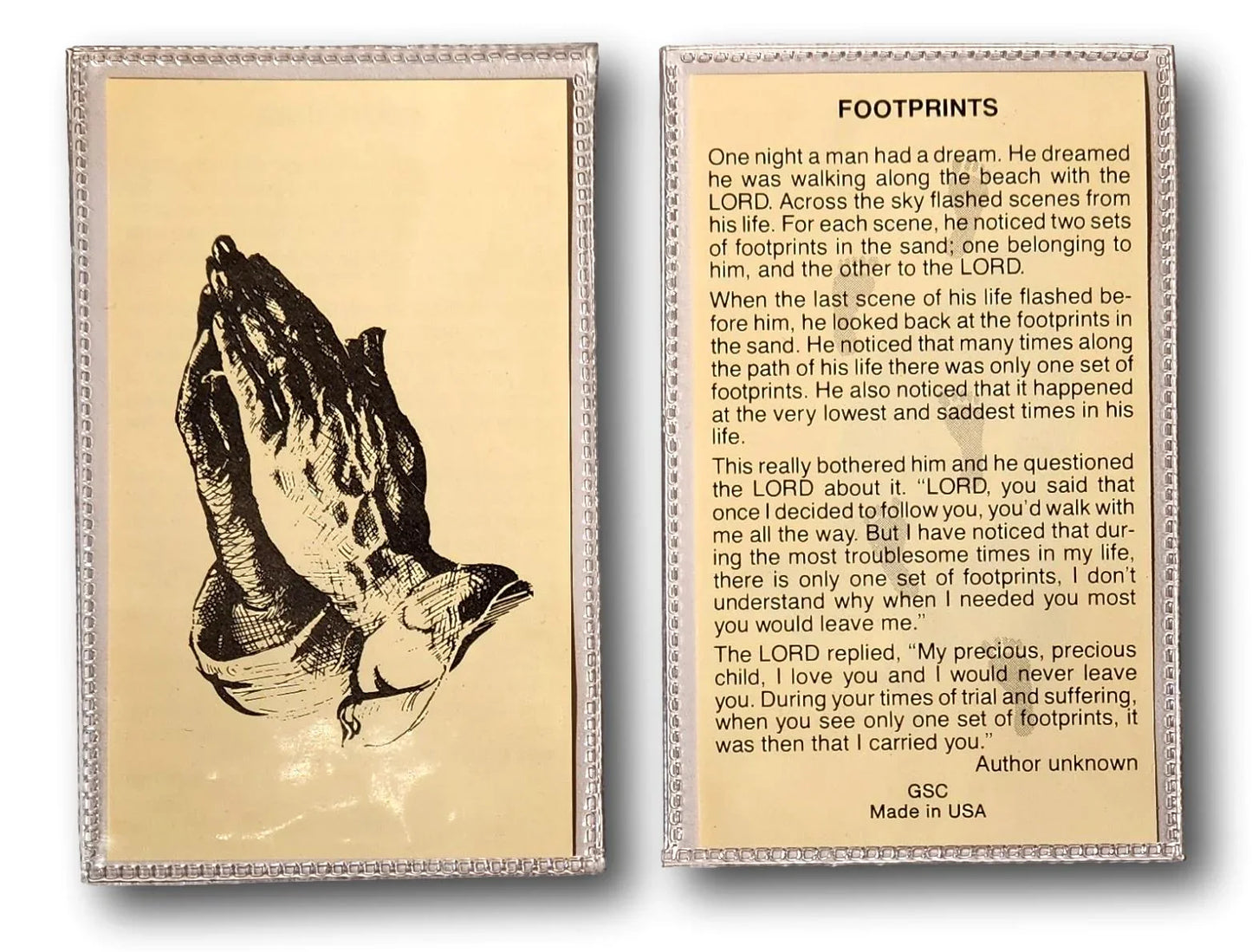 "Footprints" Laminated Prayer Card (GSC Version) – Rare English Spiritual Reflection - Ysleta Mission Gift Shop