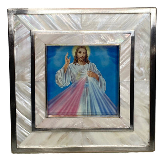 Frame Metal Mother of Pearl Divine Mercy Image