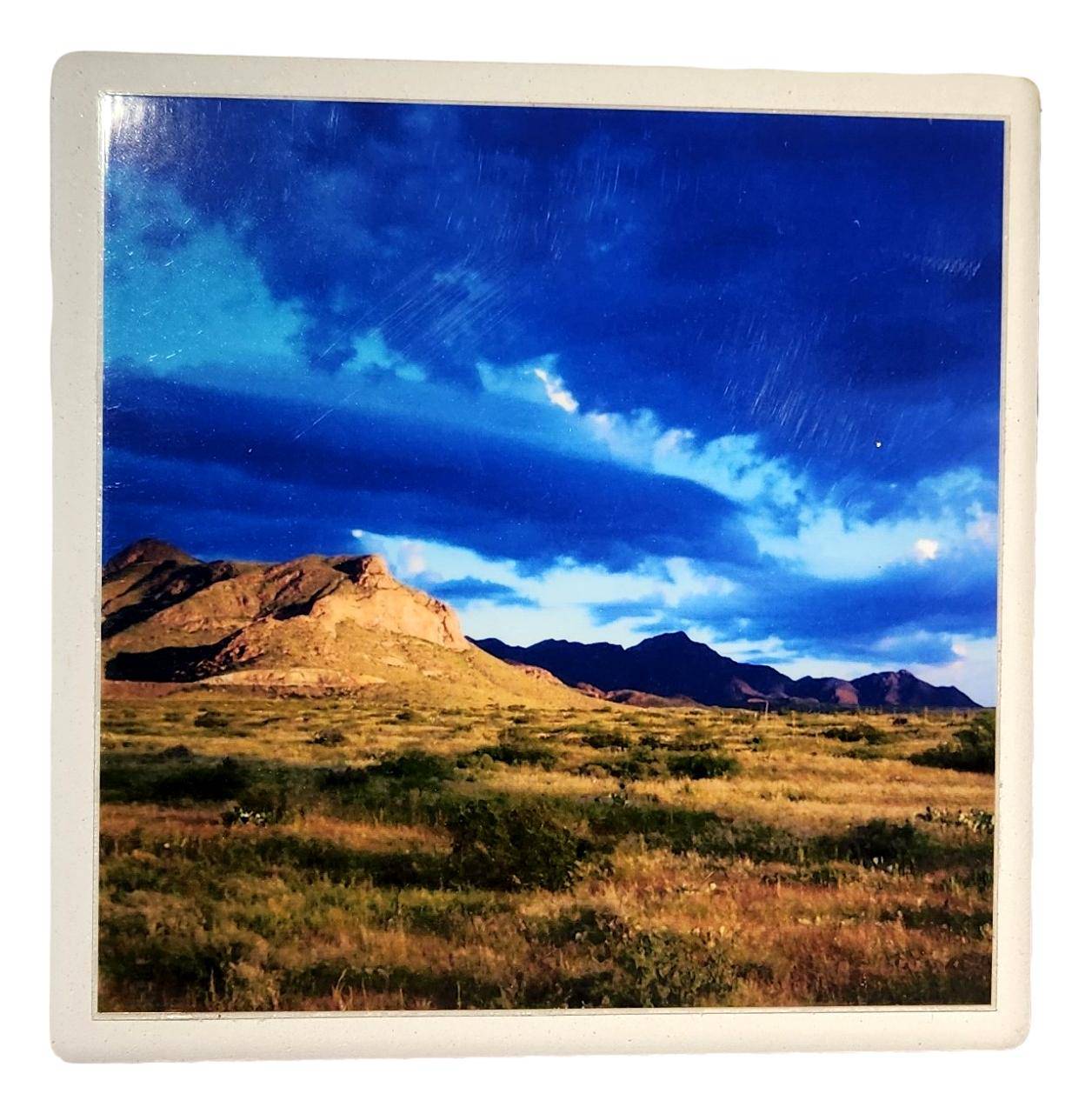 Franklin Mountain Coaster – Blue Sky, Ceramic with Cork Backing 4x4 inches