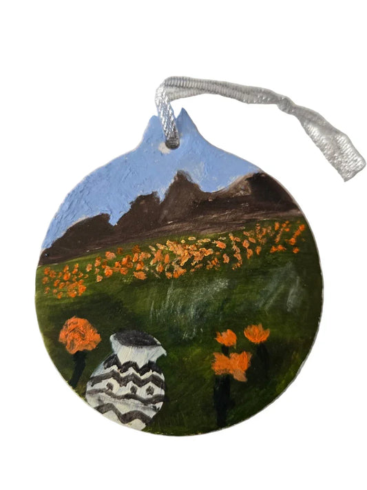 Franklin Mountains Poppies Hand-Painted Ceramic Ornament – Southwest Holiday Décor