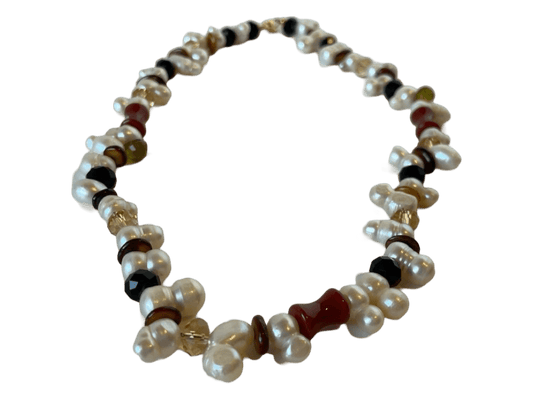 Freshwater Pearl & Carnelian Bead Necklace - 16-Inch with Gold Lobster Clasp