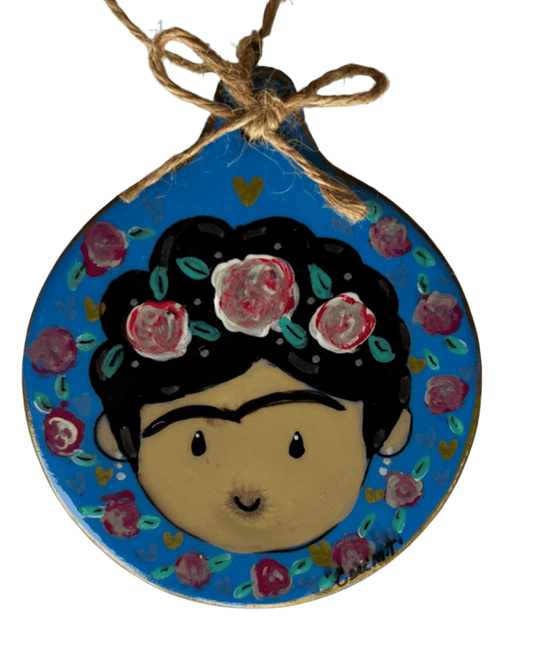 Frida Ornament – 4" Handpainted Glass Tile with Ceramic and Acrylic Design