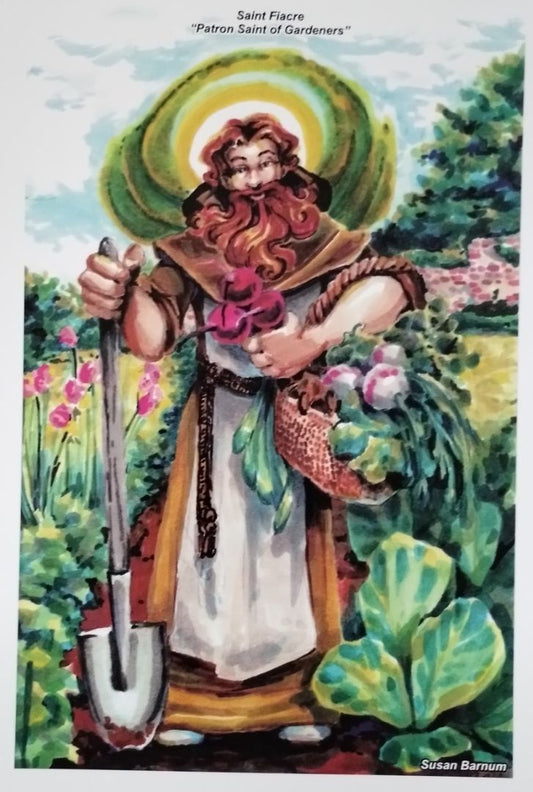 Original Art Print Saint Fiacre Patron Saint of Gardeners