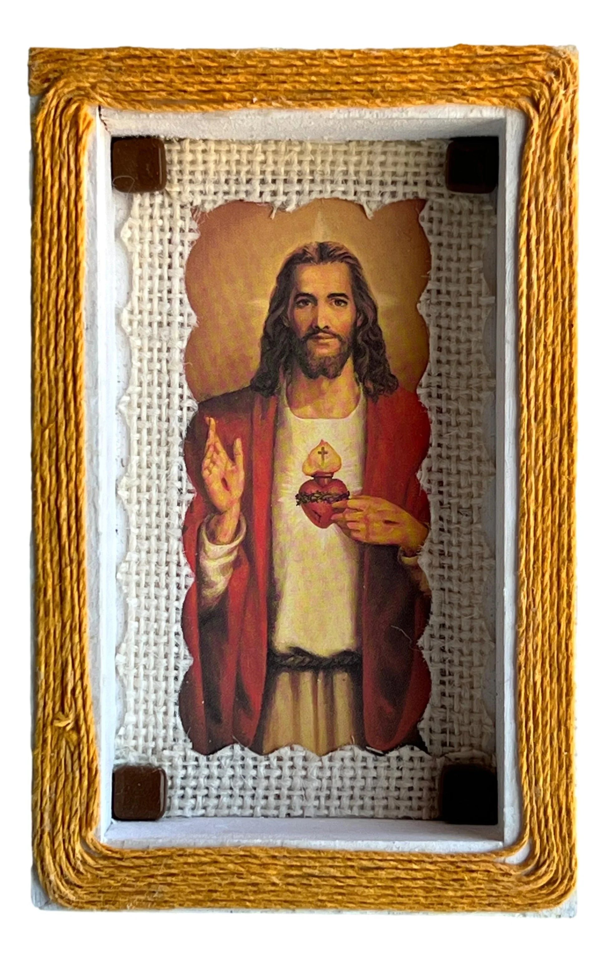 Handcrafted recycled jewelry featuring religious themes by Gaudly Art, with Catholic and Christian motifs, from Ysleta Mission Gift Shop.