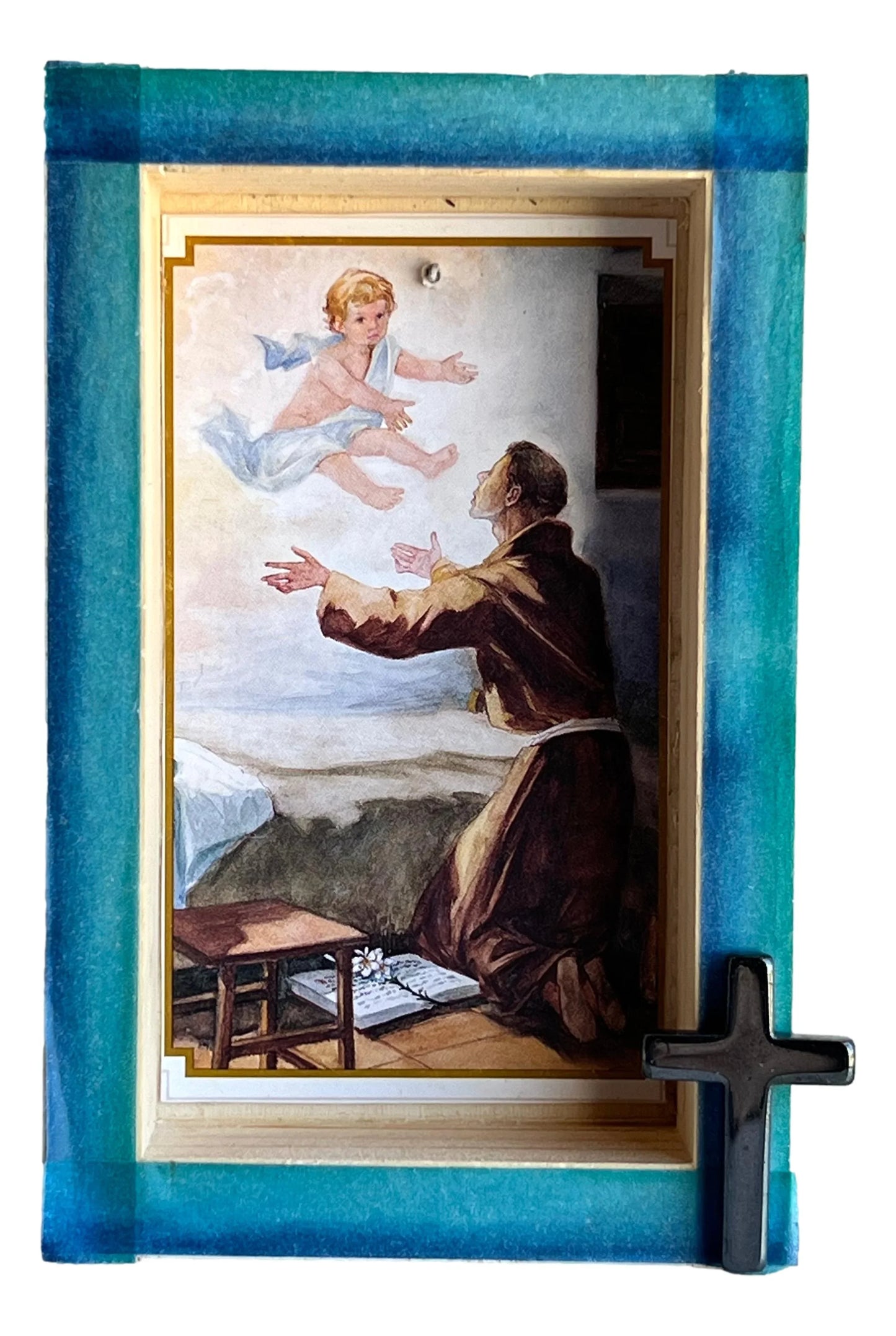 Handcrafted recycled jewelry featuring religious motifs, created by Gaudly Art for Catholic and Christian gift collections.
