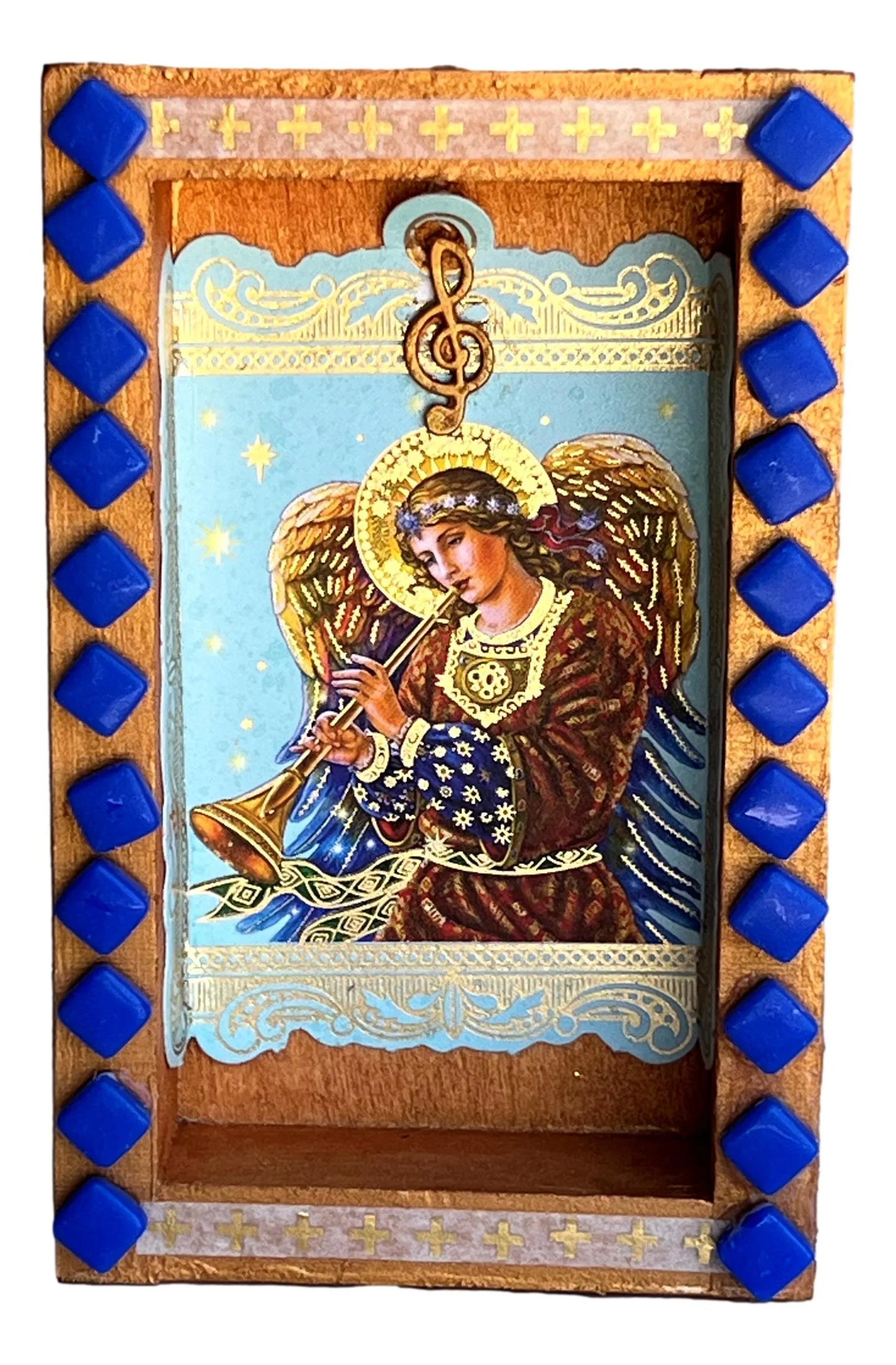 Handcrafted Gaudly Art religious jewelry made from recycled materials, featuring Catholic and Christian symbols, by Ysleta Mission Gift Shop.