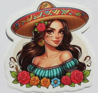 Girl With Sombrero Sticker – Vinyl Glossy Removable 3x3 inches