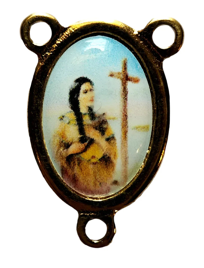 Gold Saint Kateri Rosary Center – Gold-Plated Rosary Component for Faith-Inspired Creations - Ysleta Mission Gift Shop