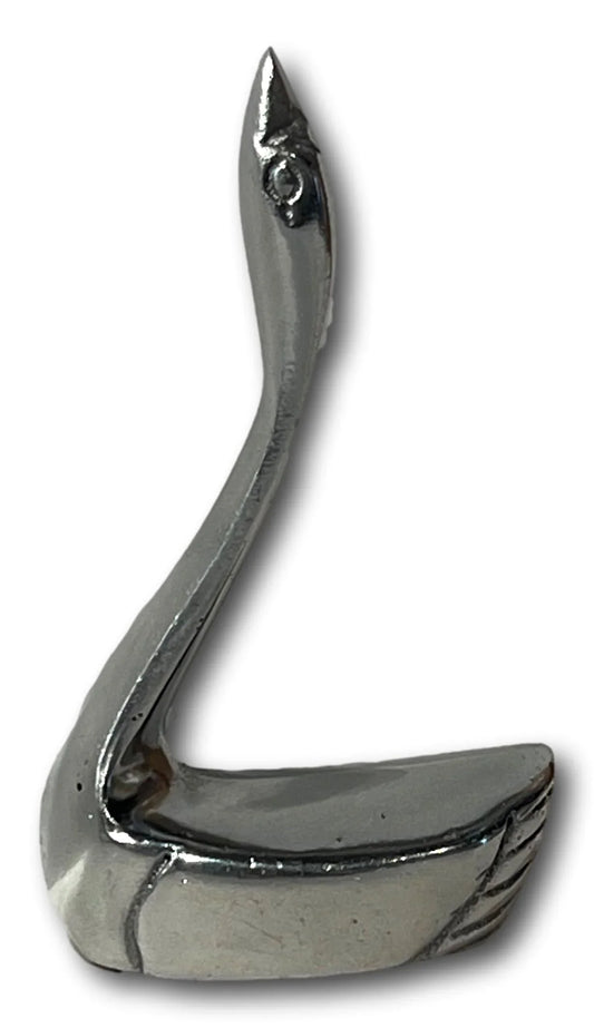 Elegant pewter swan-shaped jewelry ring holder, 4-inch stand by Sylvia Maribel Moriel, perfect for displaying and storing rings.
