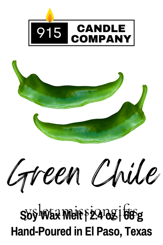 Green Chile Scents of El Paso wax melts by Karin Melson for scented candles, featuring fresh green chile aroma in a home and garden setting.