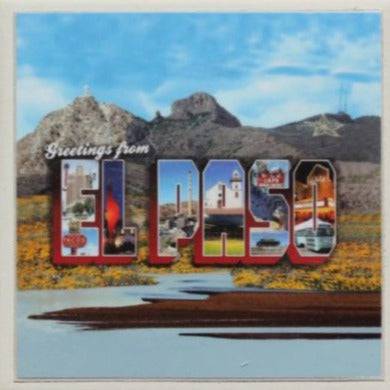 Greetings From El Paso Postcard Coaster – Ceramic with Cork Backing 4x4 inches