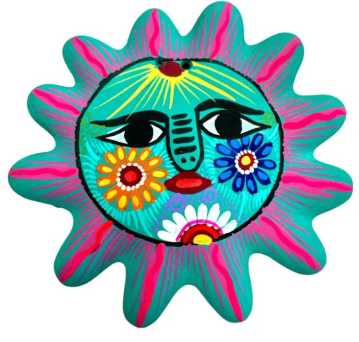 Hand-Painted Ceramic Eclipse Wall Decor – Sun & Moon Folk Art from Mexico - Ysleta Mission Gift Shop