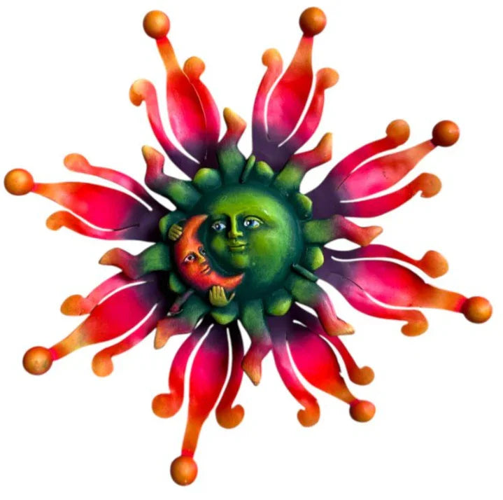 Handcrafted 3D Sun and Moon Eclipse wall art by Jose Alberto Chavez, featuring folk design for indoor and outdoor home decor.