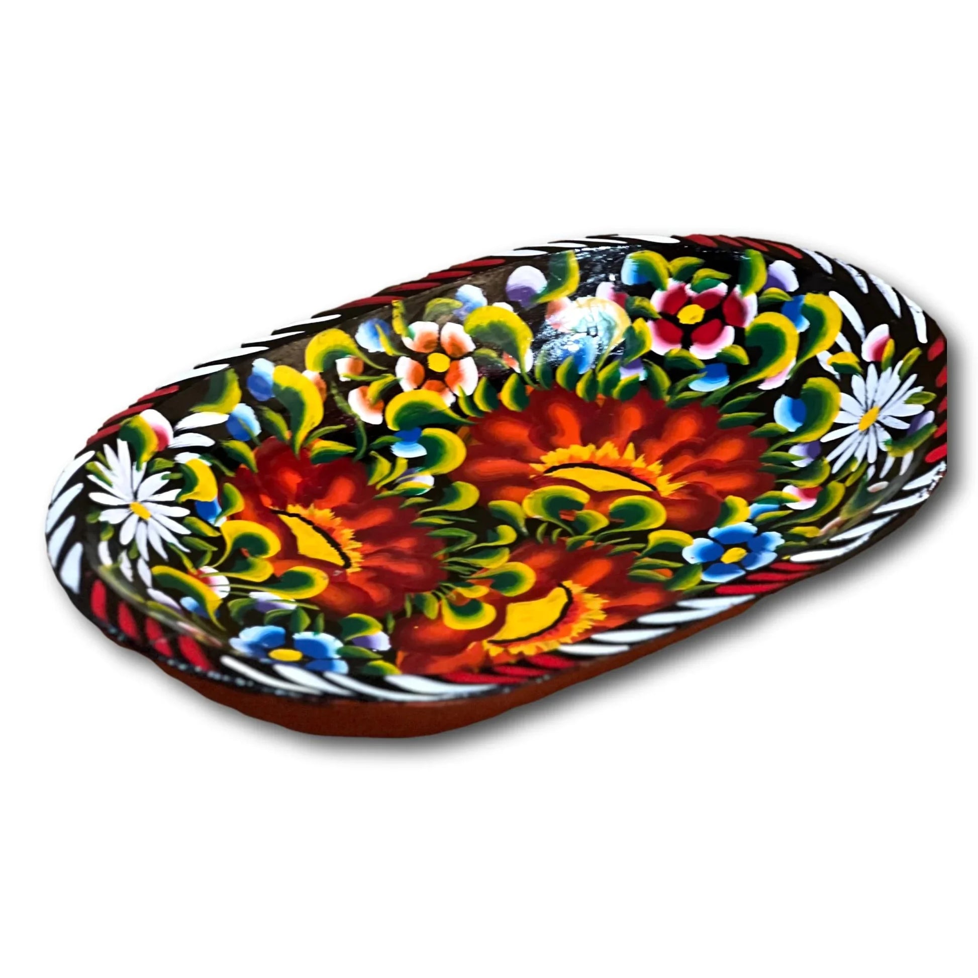Handcrafted Batea Wood Bowl – Artist Painted Floral Design - Ysleta Mission Gift Shop