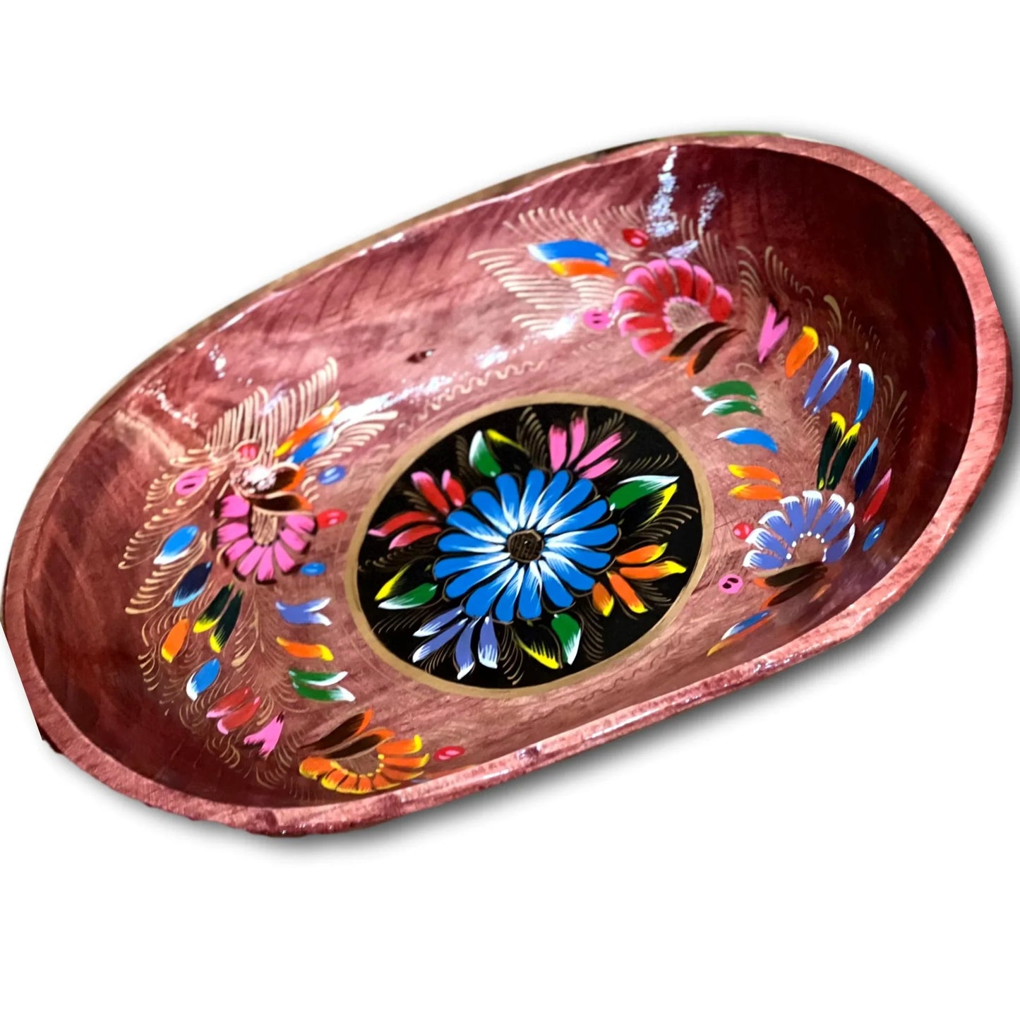 Handcrafted Batea Wood Bowl – Artist Painted Floral Design - Ysleta Mission Gift Shop