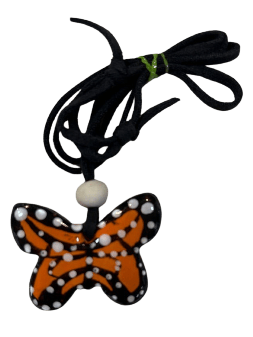 Handcrafted Butterfly Clay Pendant Necklace - Double-Sided, 13 Inches