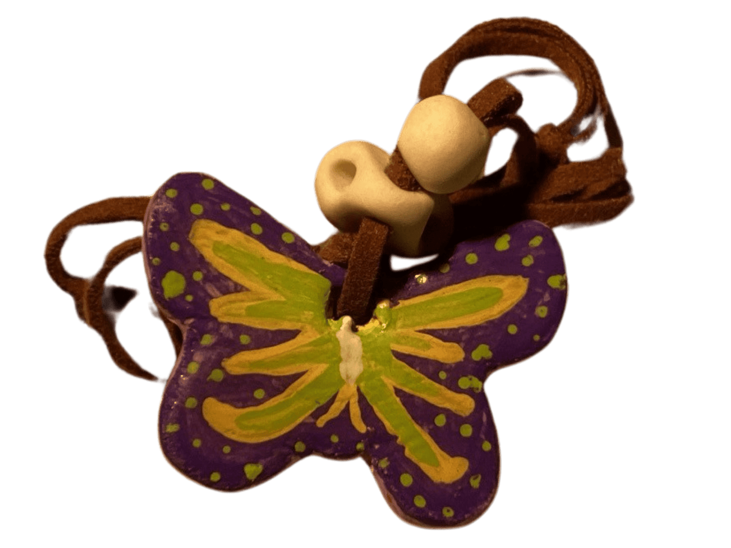 Handcrafted Butterfly Clay Pendant Necklace - Double-Sided, 13 Inches