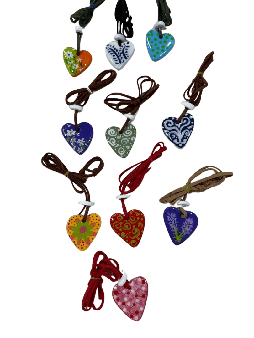 Handcrafted Double-Sided Heart Clay Pendant - 13 Inches