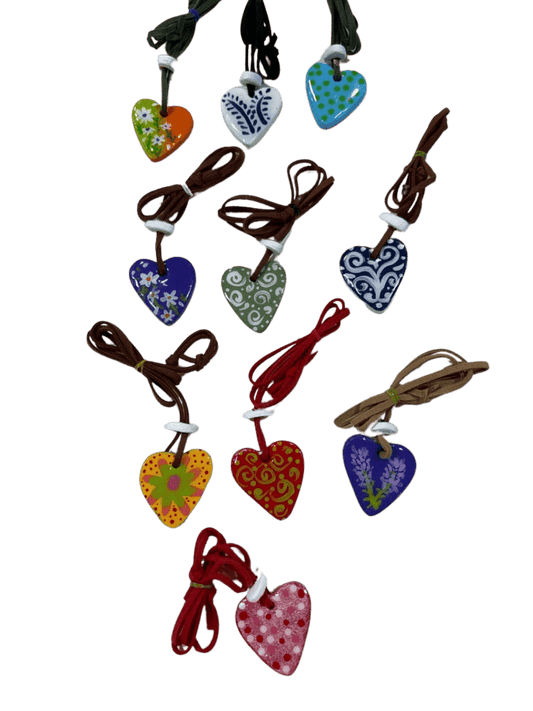 Handcrafted Double-Sided Heart Clay Pendant - 13 Inches