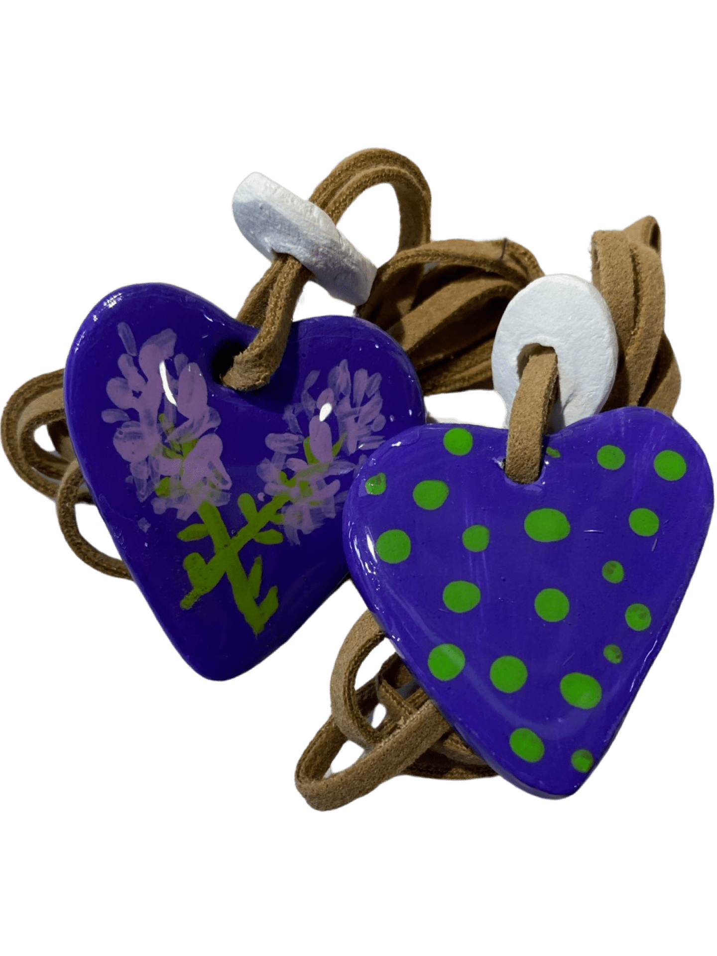 Handcrafted Double-Sided Heart Clay Pendant - 13 Inches