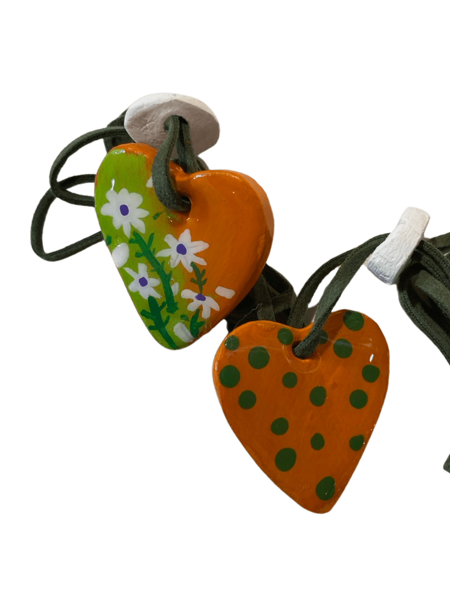 Handcrafted Double-Sided Heart Clay Pendant - 13 Inches