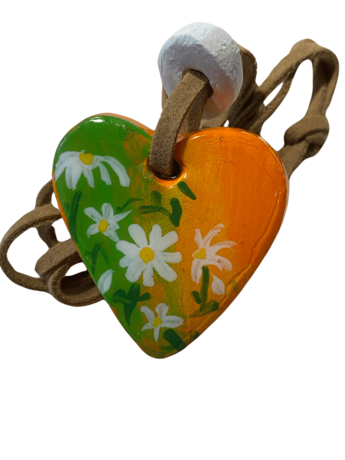 Handcrafted Double-Sided Heart Clay Pendant - 13 Inches