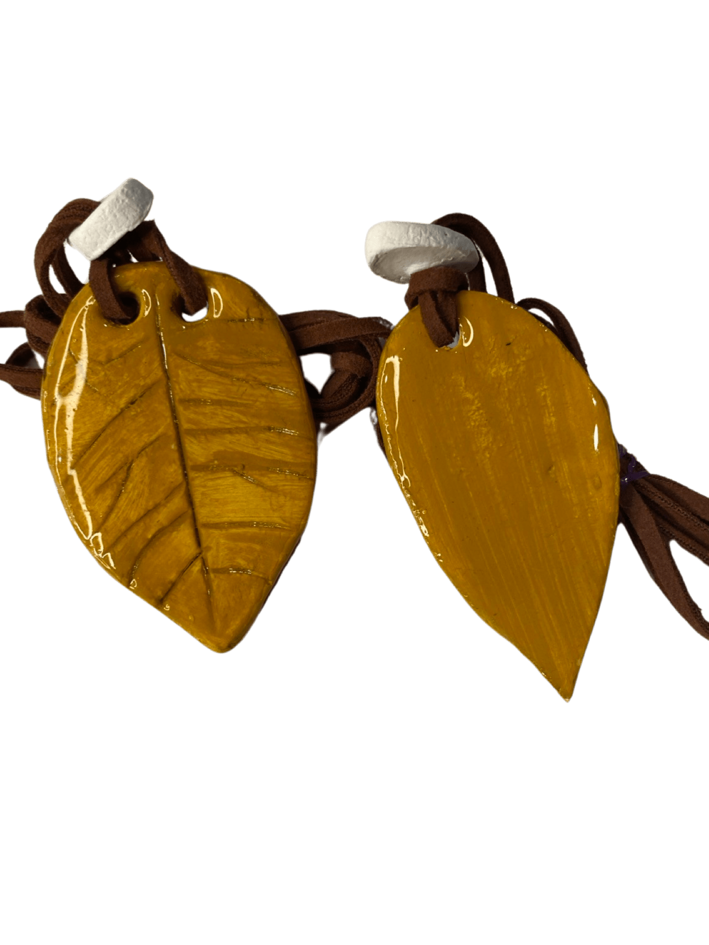 Handcrafted Leaf Clay Pendant Necklace - Double-Sided, 13 Inches