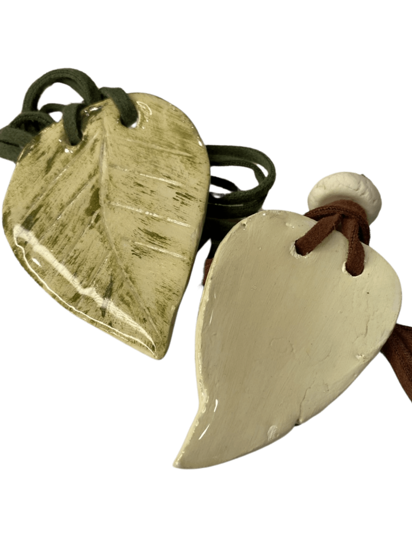 Handcrafted Leaf Clay Pendant Necklace - Double-Sided, 13 Inches