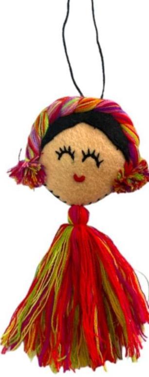 Handcrafted Mexican embroidered doll charm by Jose Alberto Chavez, an artisan accessory for bags and apparel.