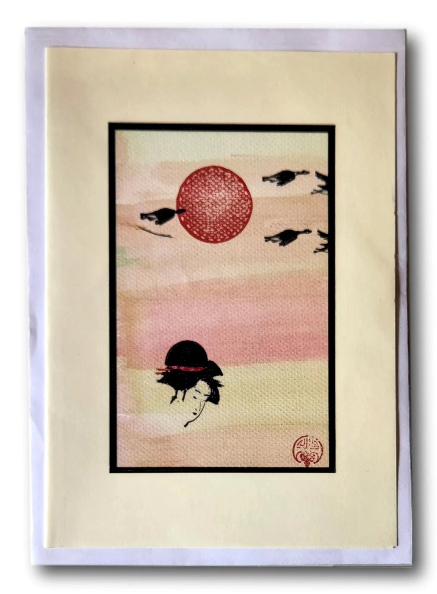 Handcrafted note cards by Ysleta Mission Gift Shop with Japanese-inspired designs, blank inside for personalized messages.
