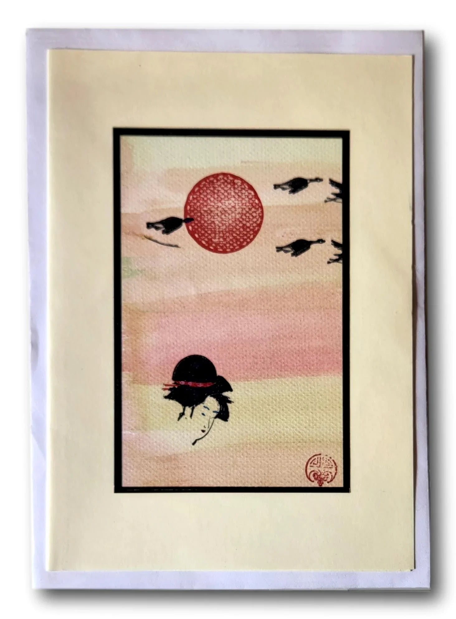 Handcrafted note cards by Ysleta Mission Gift Shop with Japanese-inspired designs, blank inside for personalized messages.