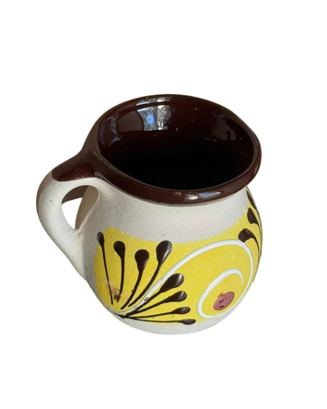 Handcrafted Talavera coffee mug with vibrant Mexican folk art pottery design by Michelle Miranda.