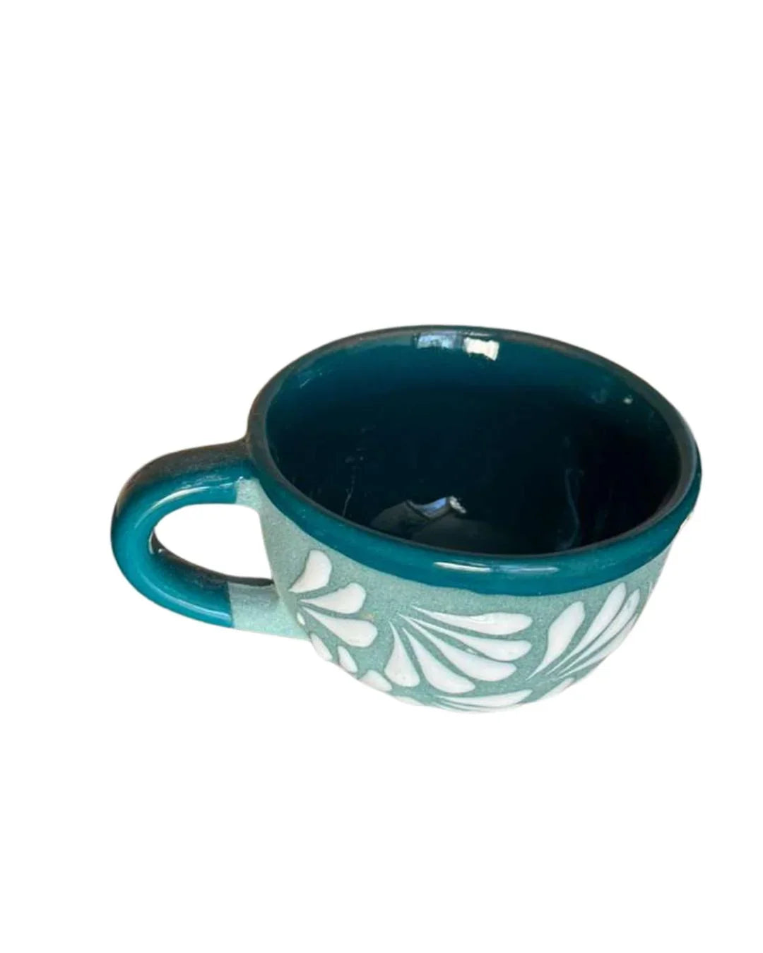 Handcrafted Talavera coffee mug with colorful Mexican folk art pottery design by Michelle Miranda.