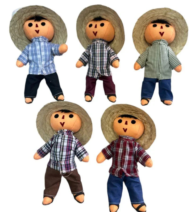 Handcrafted traditional Mexican Pedro Boy rag doll with colorful clothing, made by Jose Alberto Chavez, for home and garden decor.