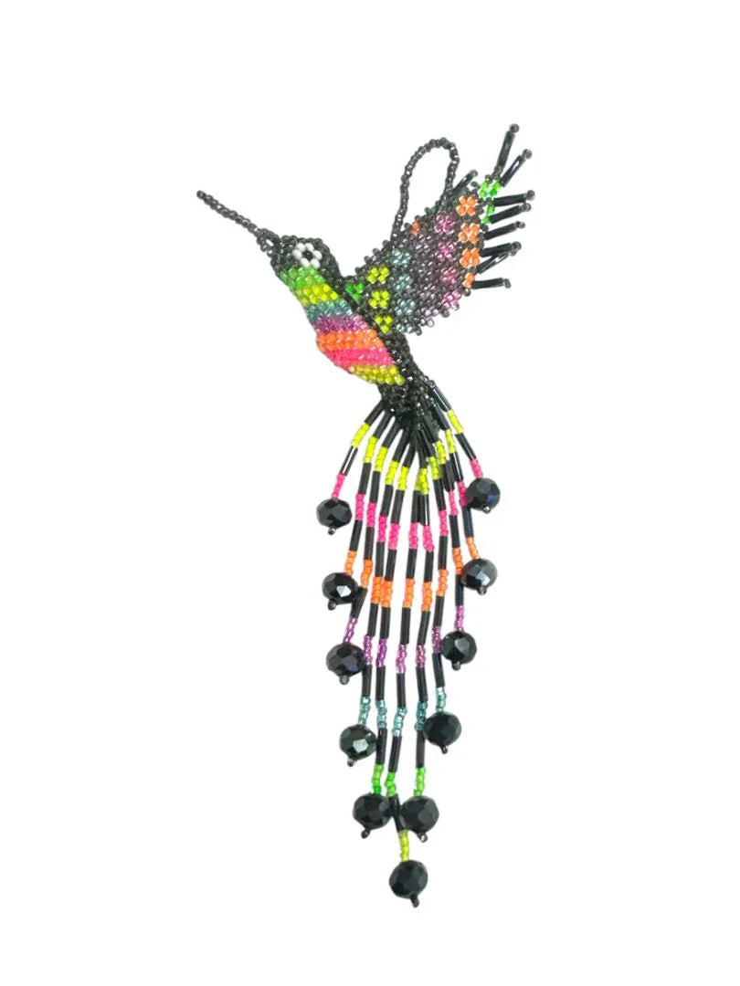 Handmade beaded hummingbird keychain by Jose Alberto Chavez, colorful and detailed purse charm for bags and accessories.
