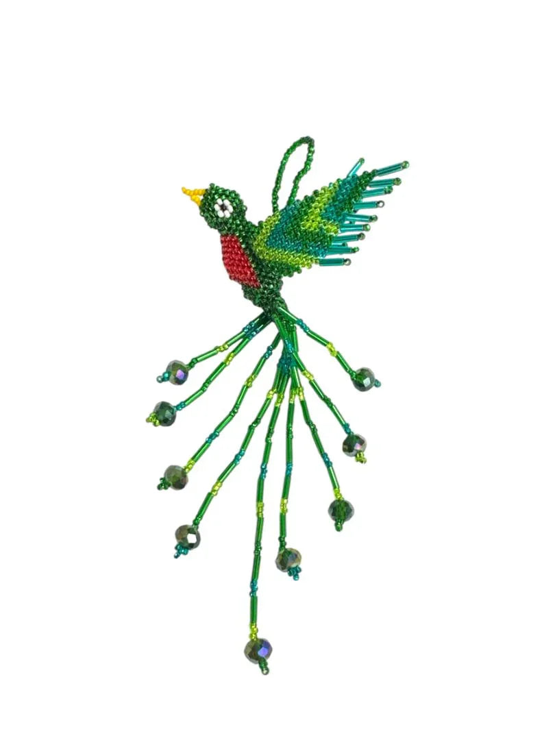 Handmade beaded hummingbird keychain by Jose Alberto Chavez, featuring colorful detailed beadwork, ideal for handbags or wallets.