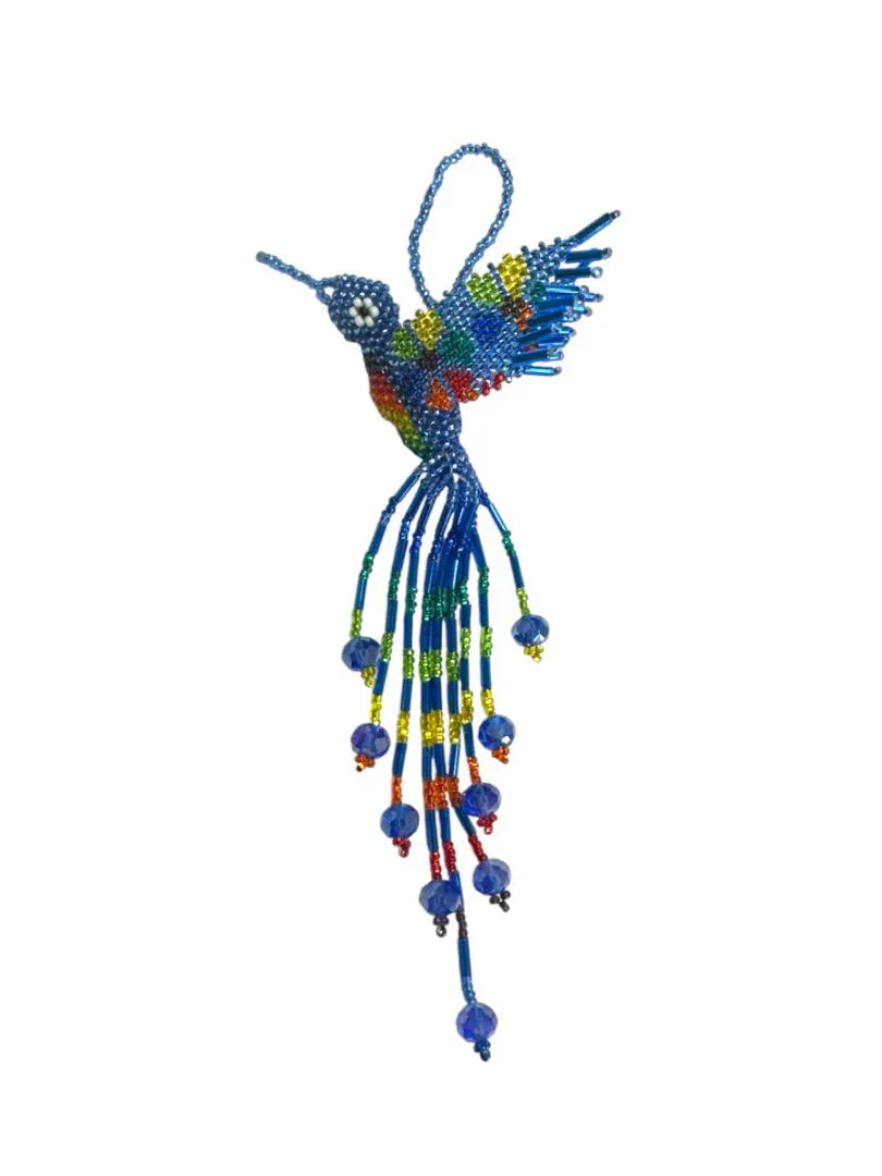 Handmade beaded hummingbird keychain by Jose Alberto Chavez, colorful purse charm with intricate beadwork for handbags and wallets.