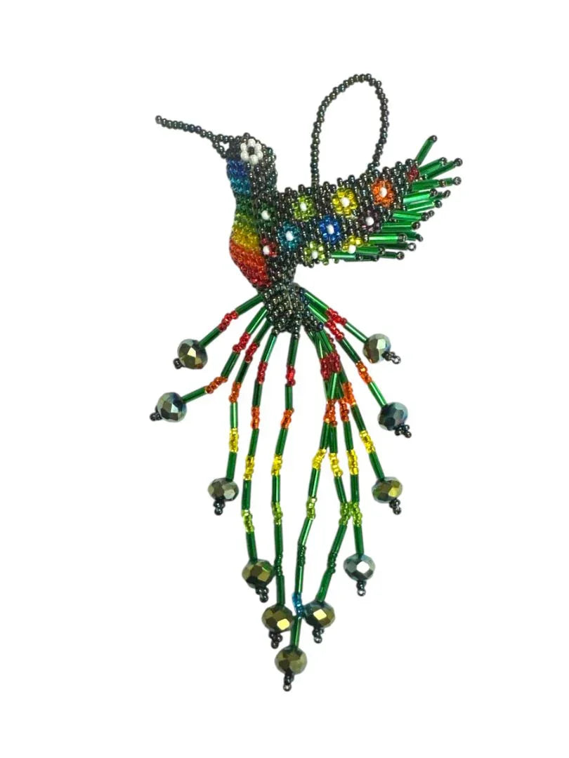 Handmade beaded hummingbird keychain by Jose Alberto Chavez, colorful and detailed purse charm for bags and accessories.