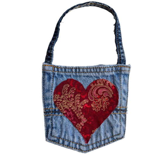 Handmade Denim Pocket with Handle – 8"x5" Unique Storage Pouch