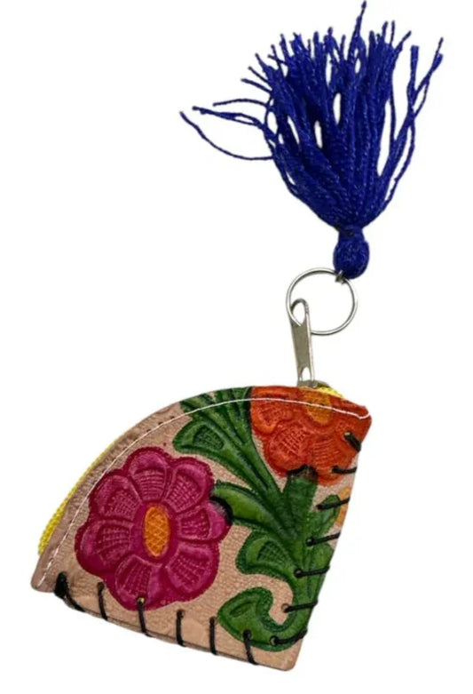 Handmade Leather Coin Purse – Tooled Keychain Wallet from Mexico - Ysleta Mission Gift Shop